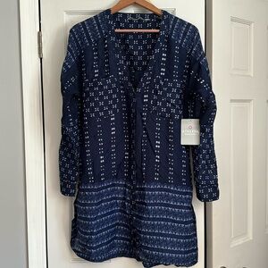 Athleta Ikat Kaftan Swim Cover- up, Navy & White, Medium